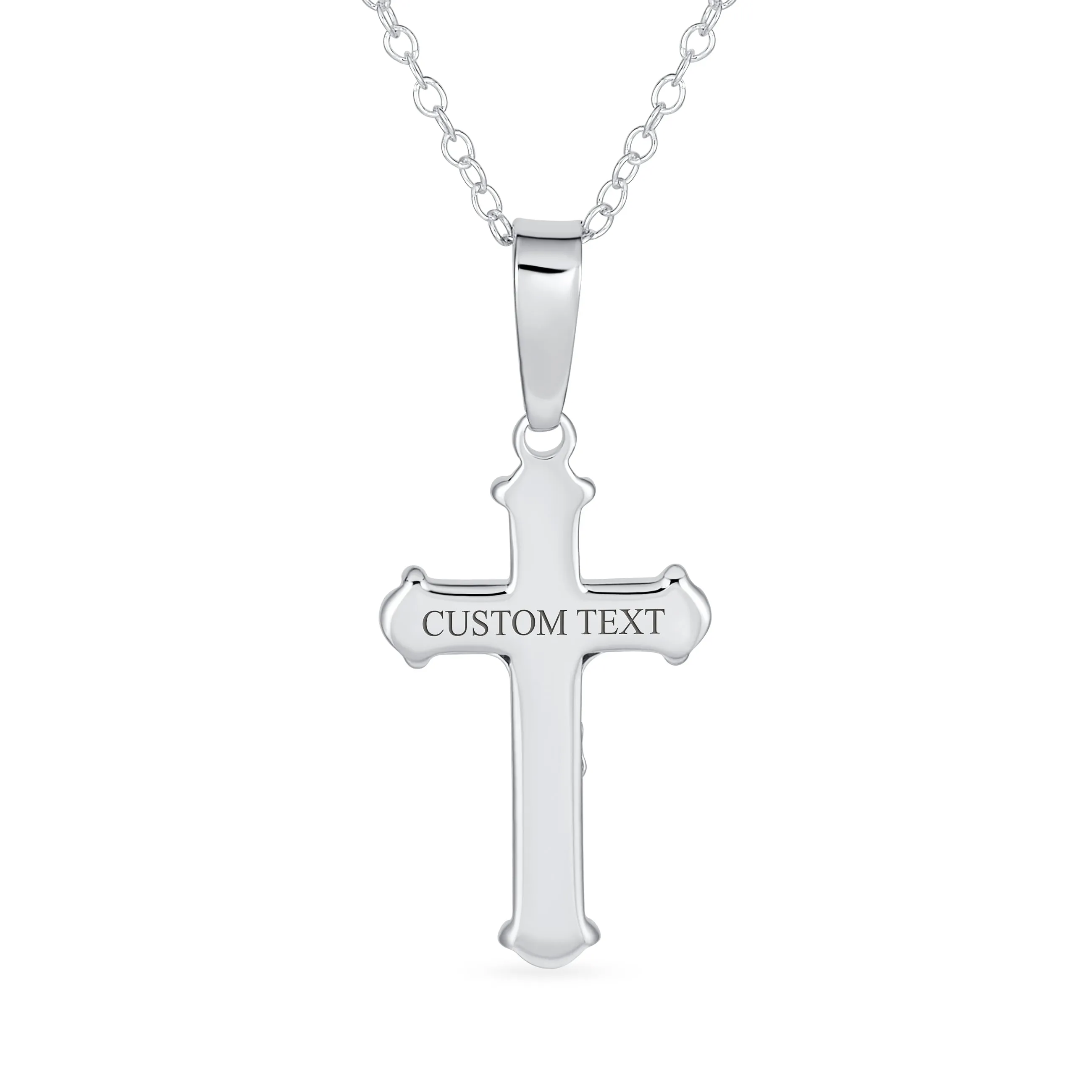 Simple Christian Catholic Pendant Necklace Jesus Crucifix Cross Silver Chain