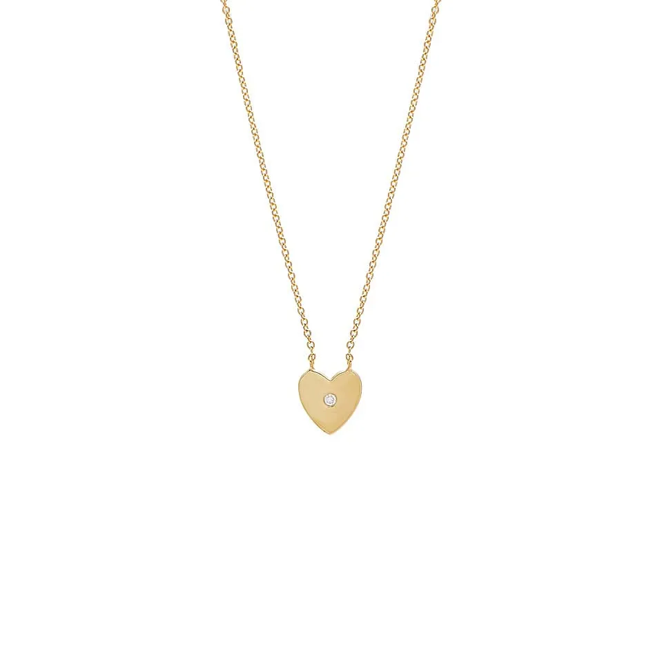 Single Diamond Pendant Heart Necklace 14K