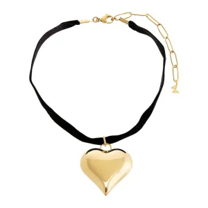 Small Puffy Heart Necklace Black Velvet Choker