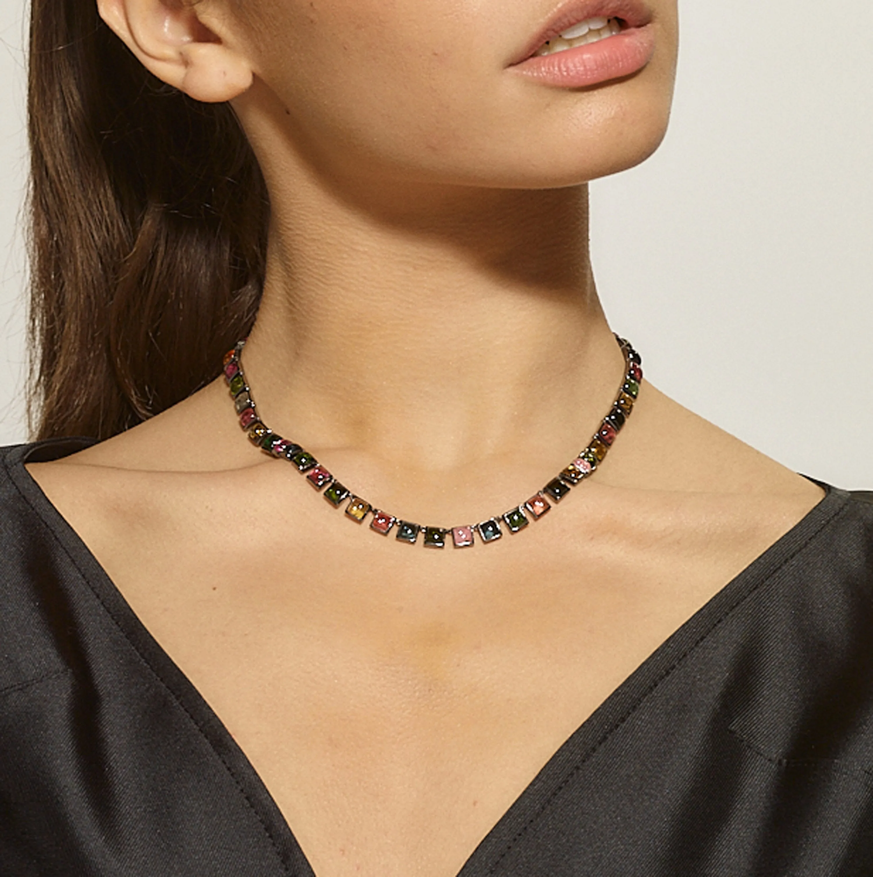 Small Tile Rivière Necklace - Multi Tourmaline