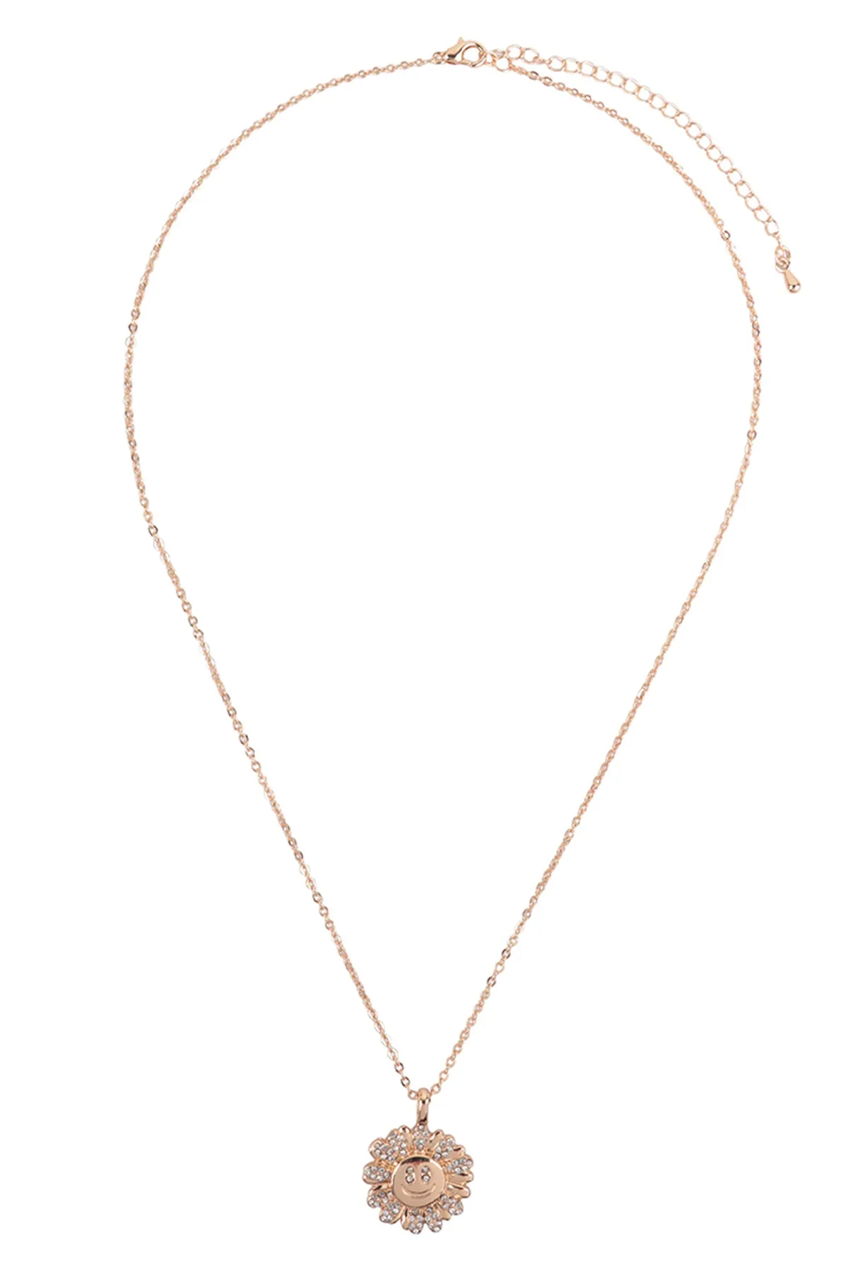 SMILEY FACE FLOWER PAVE CUBIC ZIRCONIA PENDANT LONG NECKLACE