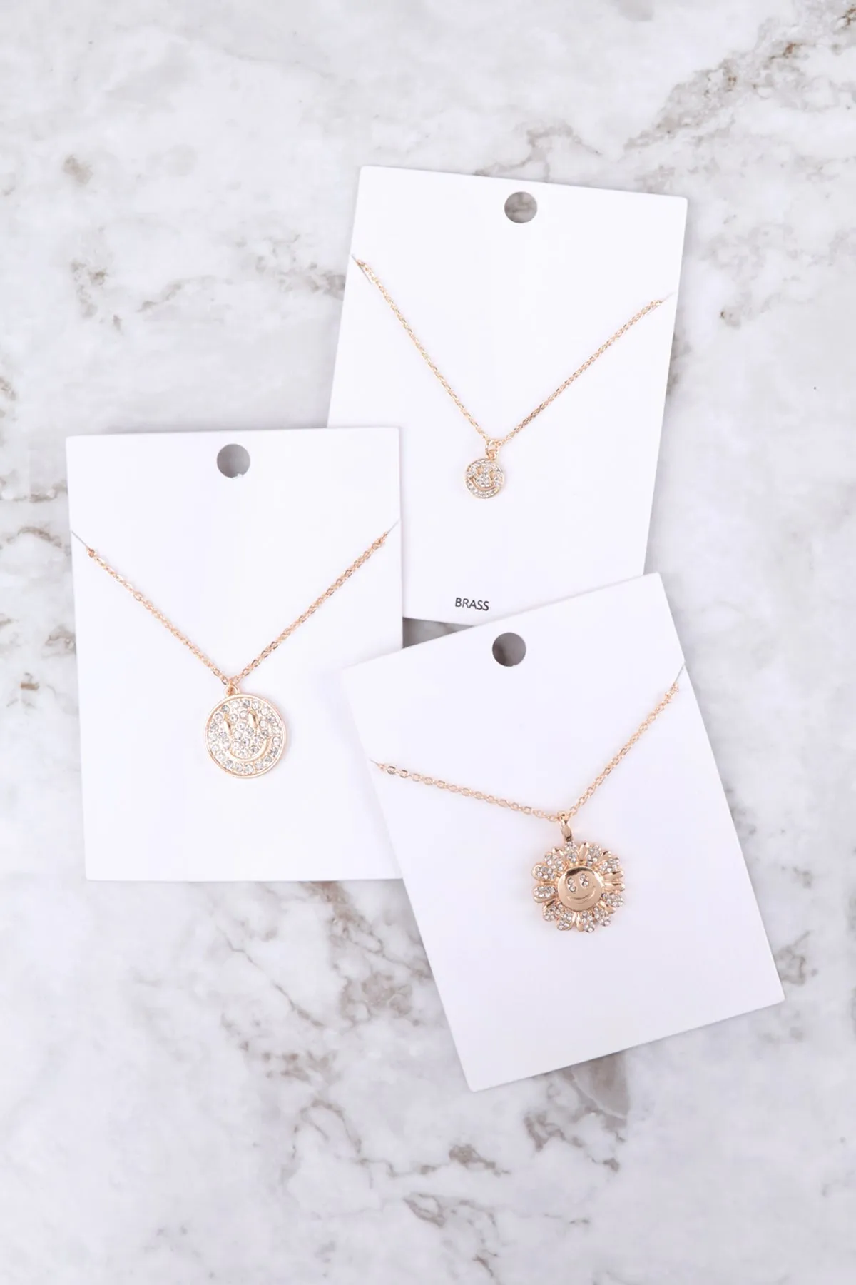 SMILEY FACE FLOWER PAVE CUBIC ZIRCONIA PENDANT LONG NECKLACE