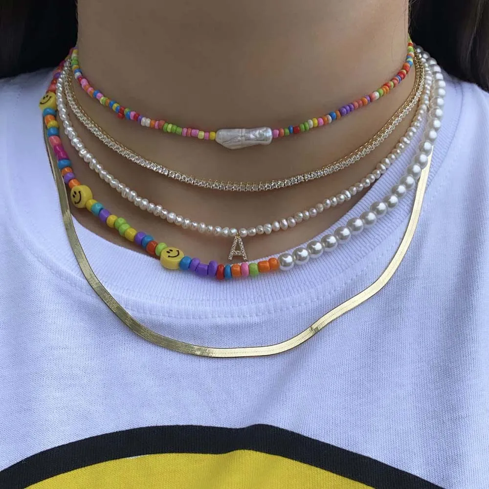 Smiley Face X Pearl Necklace