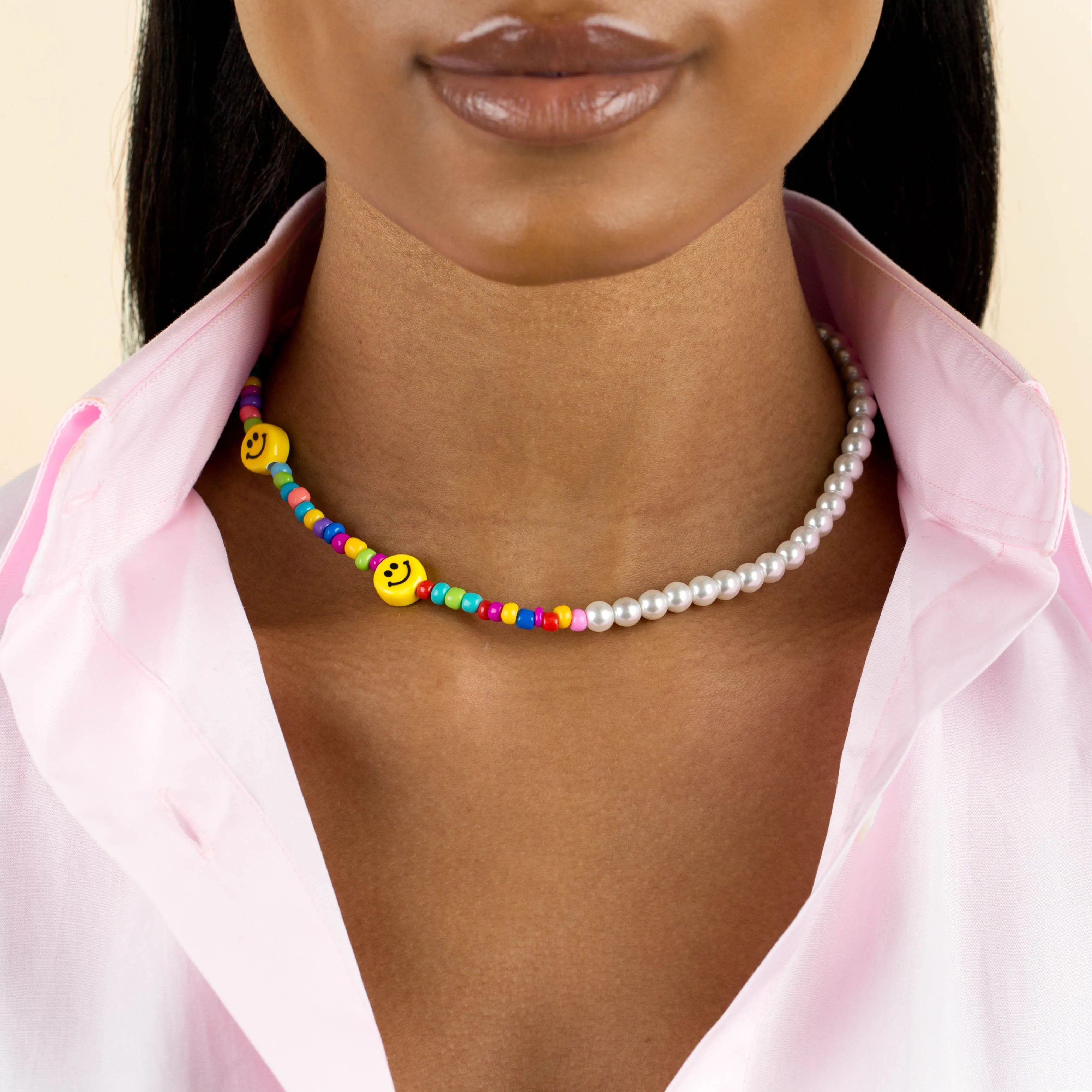 Smiley Face X Pearl Necklace