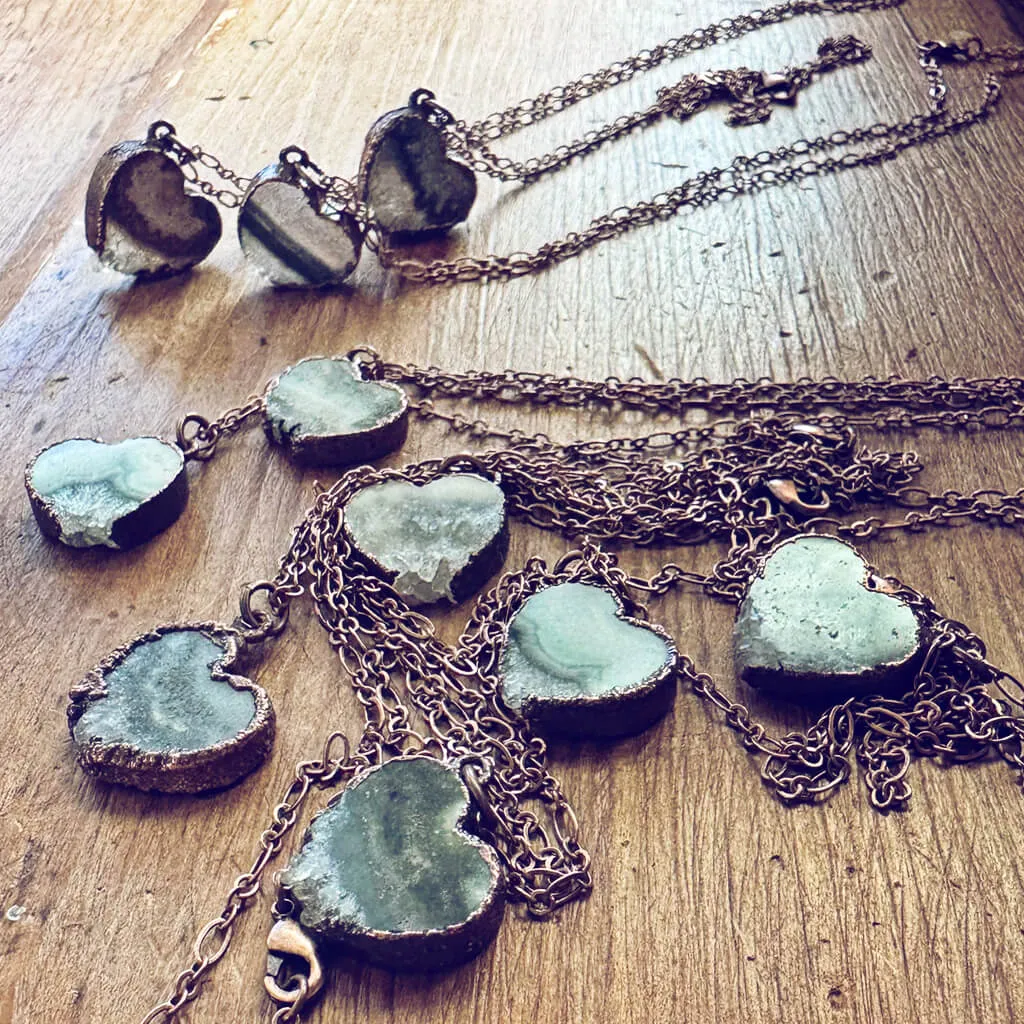 smitten // copper electroformed natural raw quartz amethyst heart pendant necklace