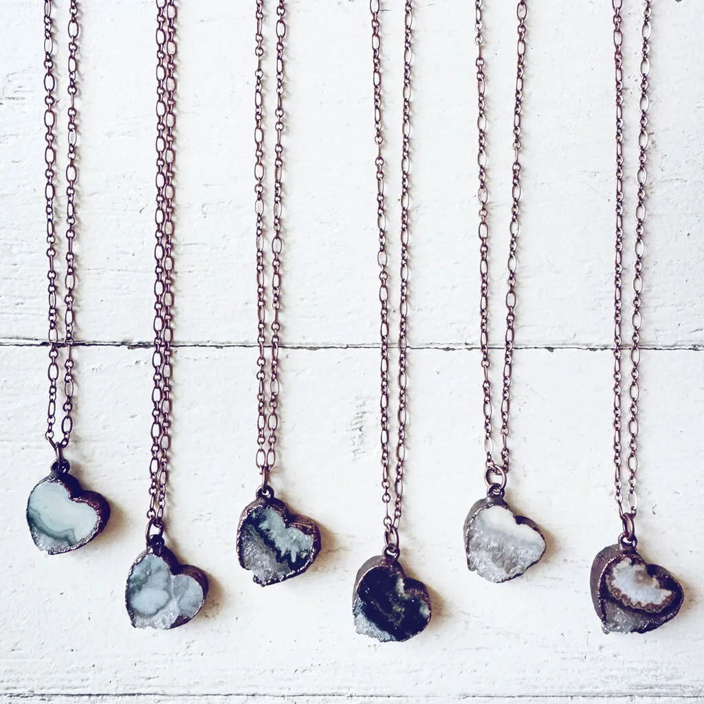 smitten // copper electroformed natural raw quartz amethyst heart pendant necklace