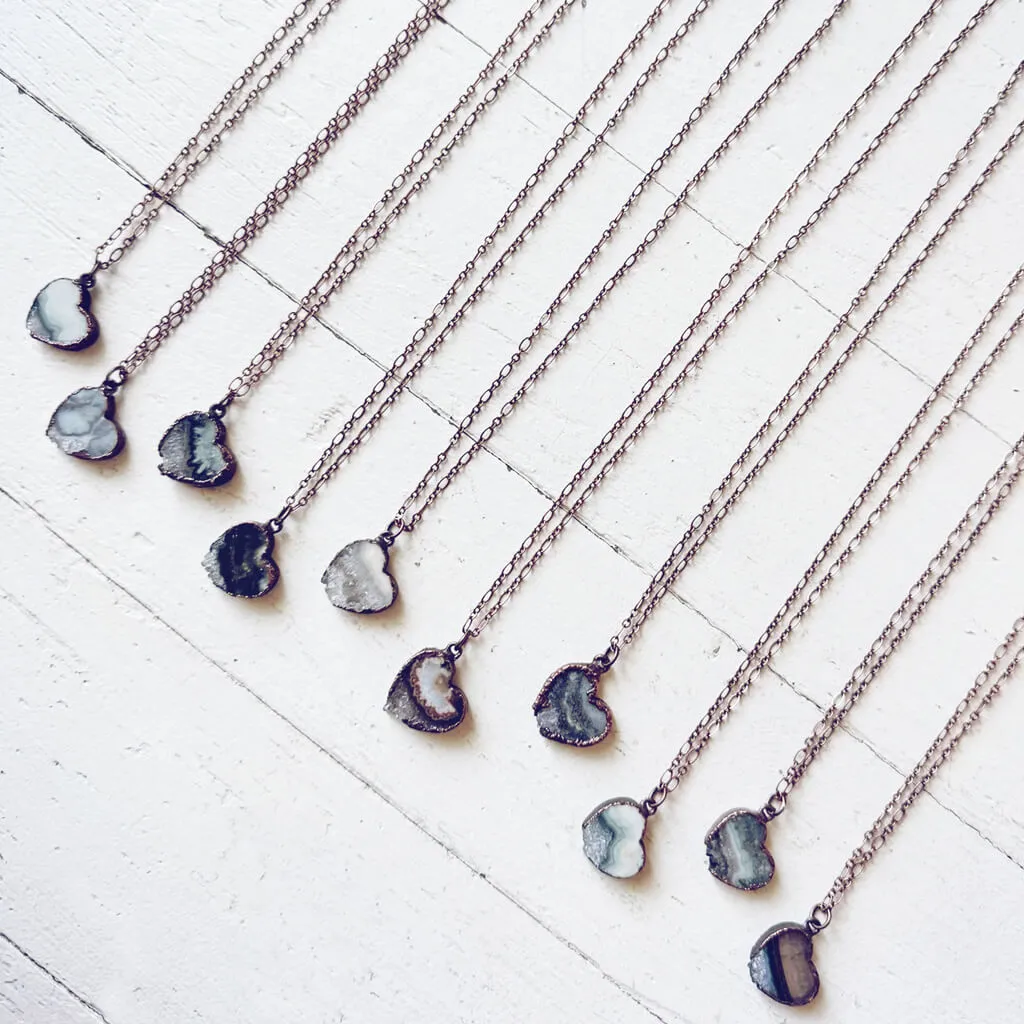 smitten // copper electroformed natural raw quartz amethyst heart pendant necklace