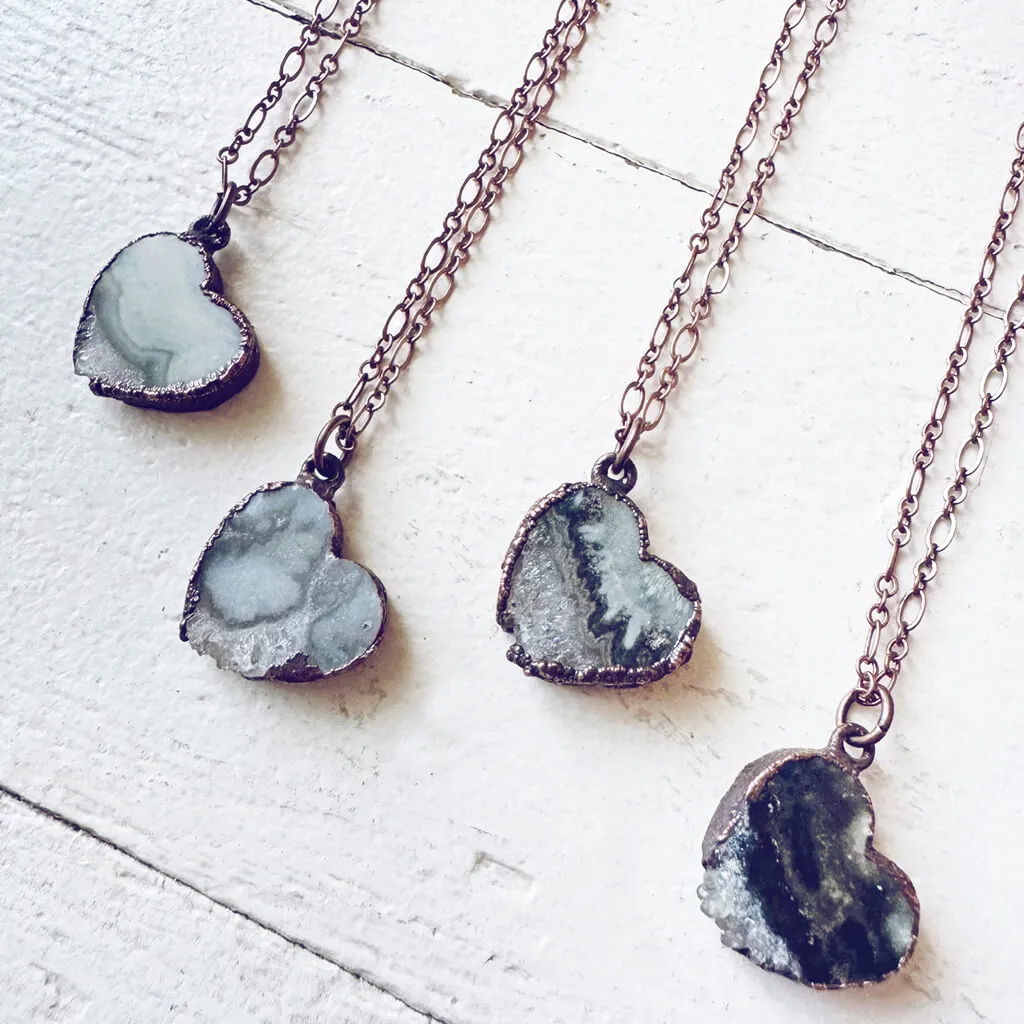 smitten // copper electroformed natural raw quartz amethyst heart pendant necklace