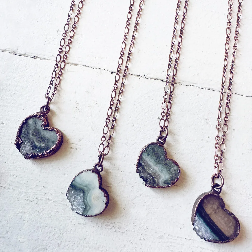 smitten // copper electroformed natural raw quartz amethyst heart pendant necklace