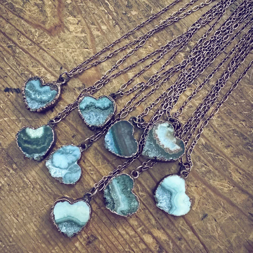 smitten // copper electroformed natural raw quartz amethyst heart pendant necklace