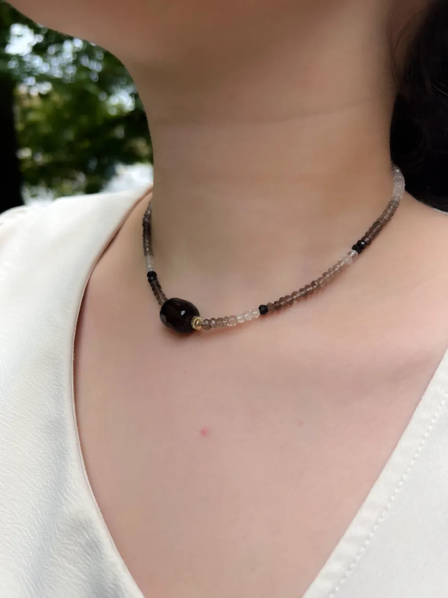 Smoky Quartz Necklace with Faceted Smoky Quartz Focal Bead