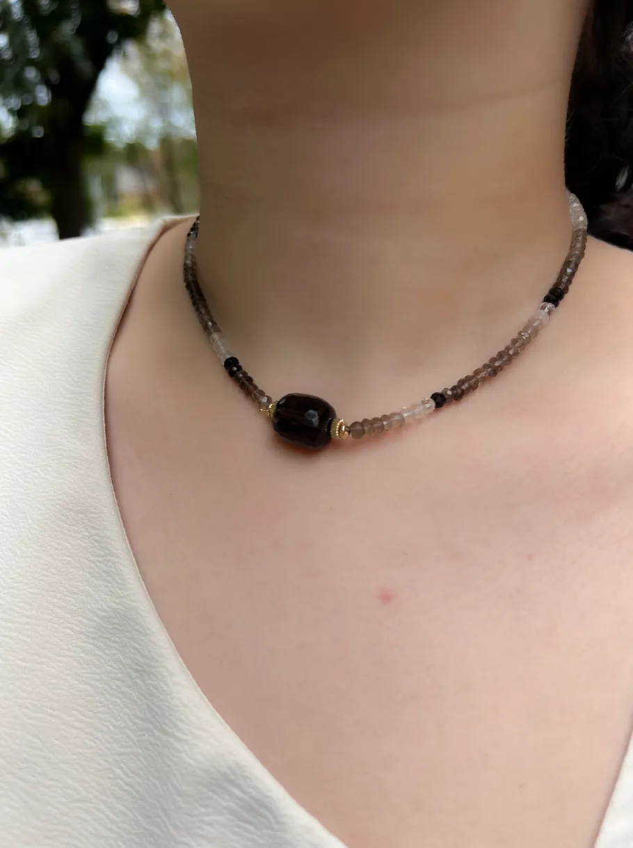 Smoky Quartz Necklace with Faceted Smoky Quartz Focal Bead