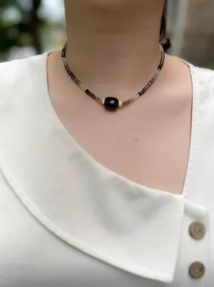 Smoky Quartz Necklace with Faceted Smoky Quartz Focal Bead