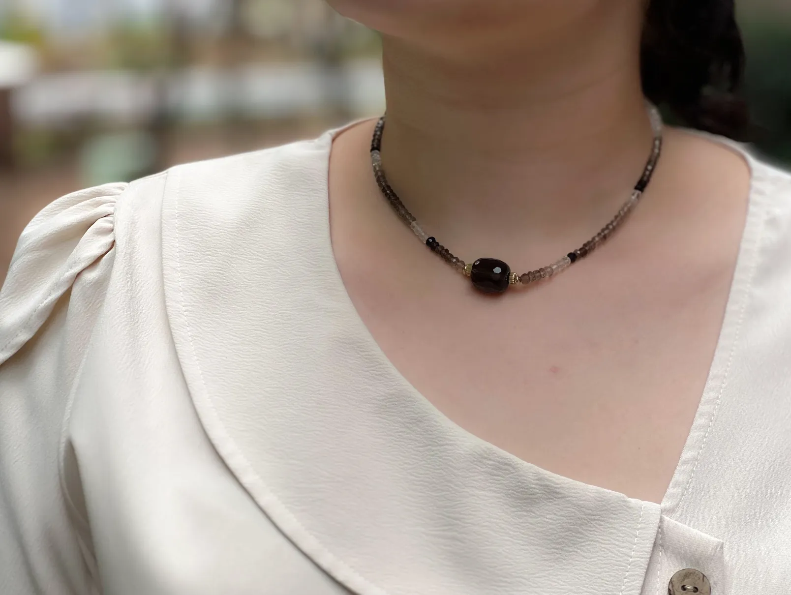 Smoky Quartz Necklace with Faceted Smoky Quartz Focal Bead