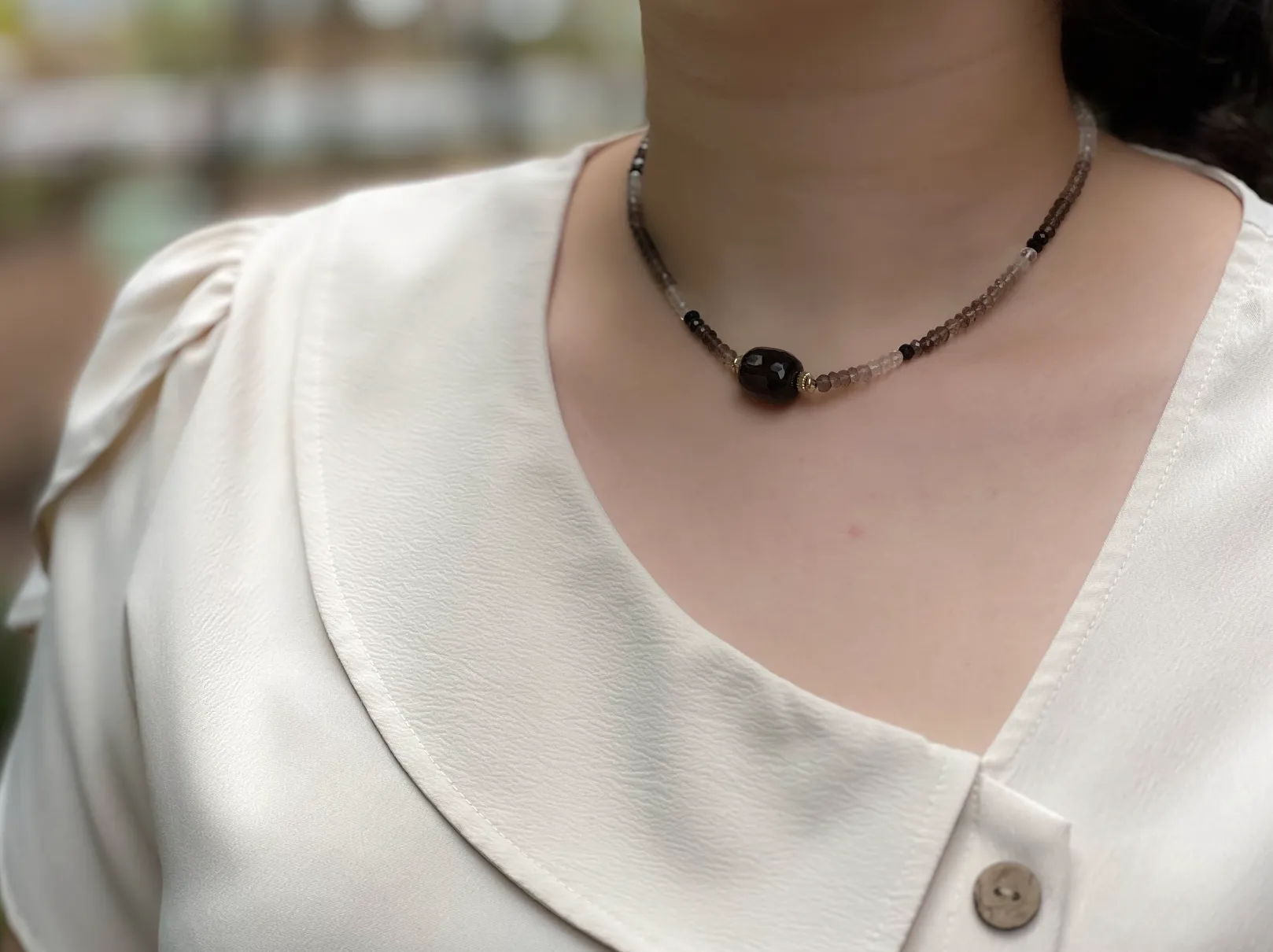 Smoky Quartz Necklace with Faceted Smoky Quartz Focal Bead