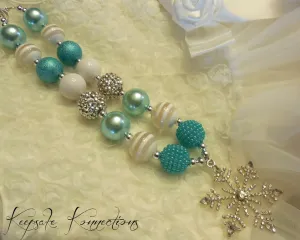 Snowflake Pendant Blue Chunky Necklace