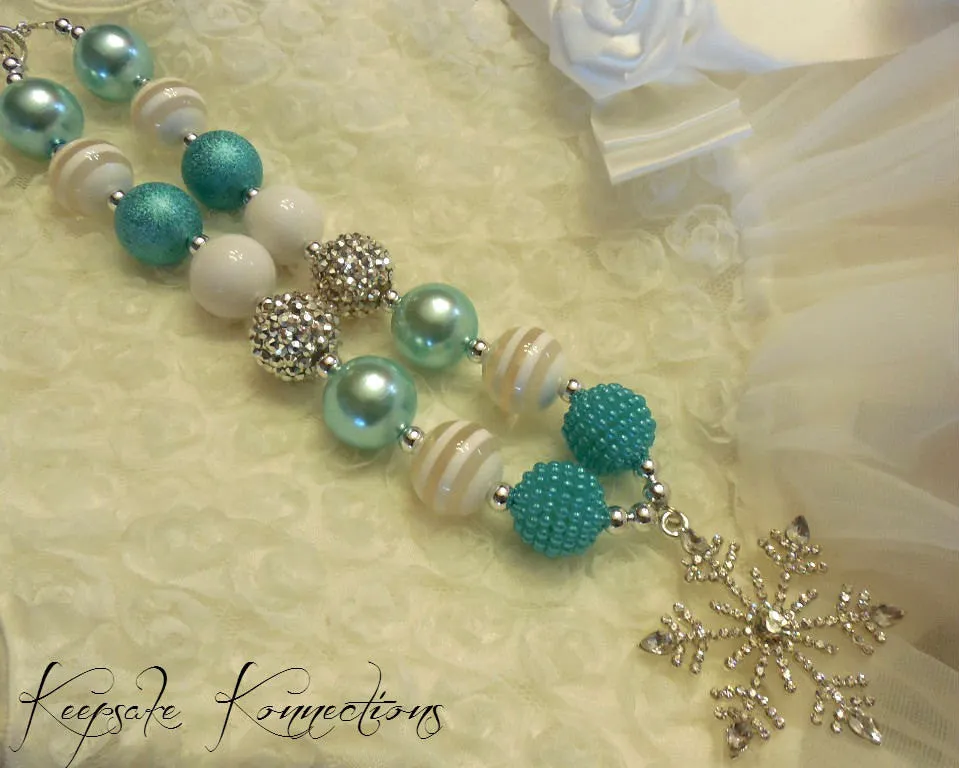 Snowflake Pendant Blue Chunky Necklace