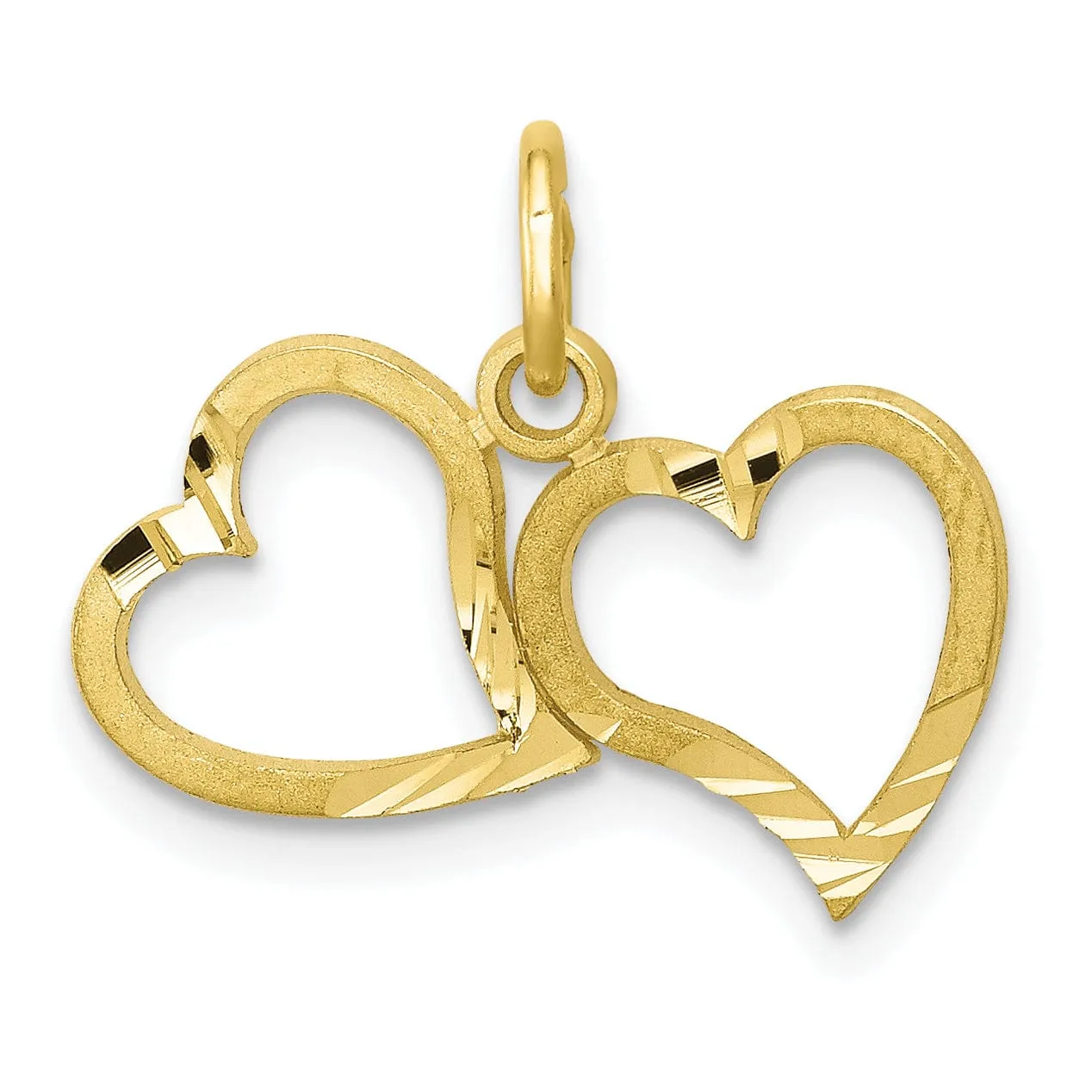 Solid 10k Yellow Gold Double Heart Pendant