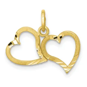 Solid 10k Yellow Gold Double Heart Pendant