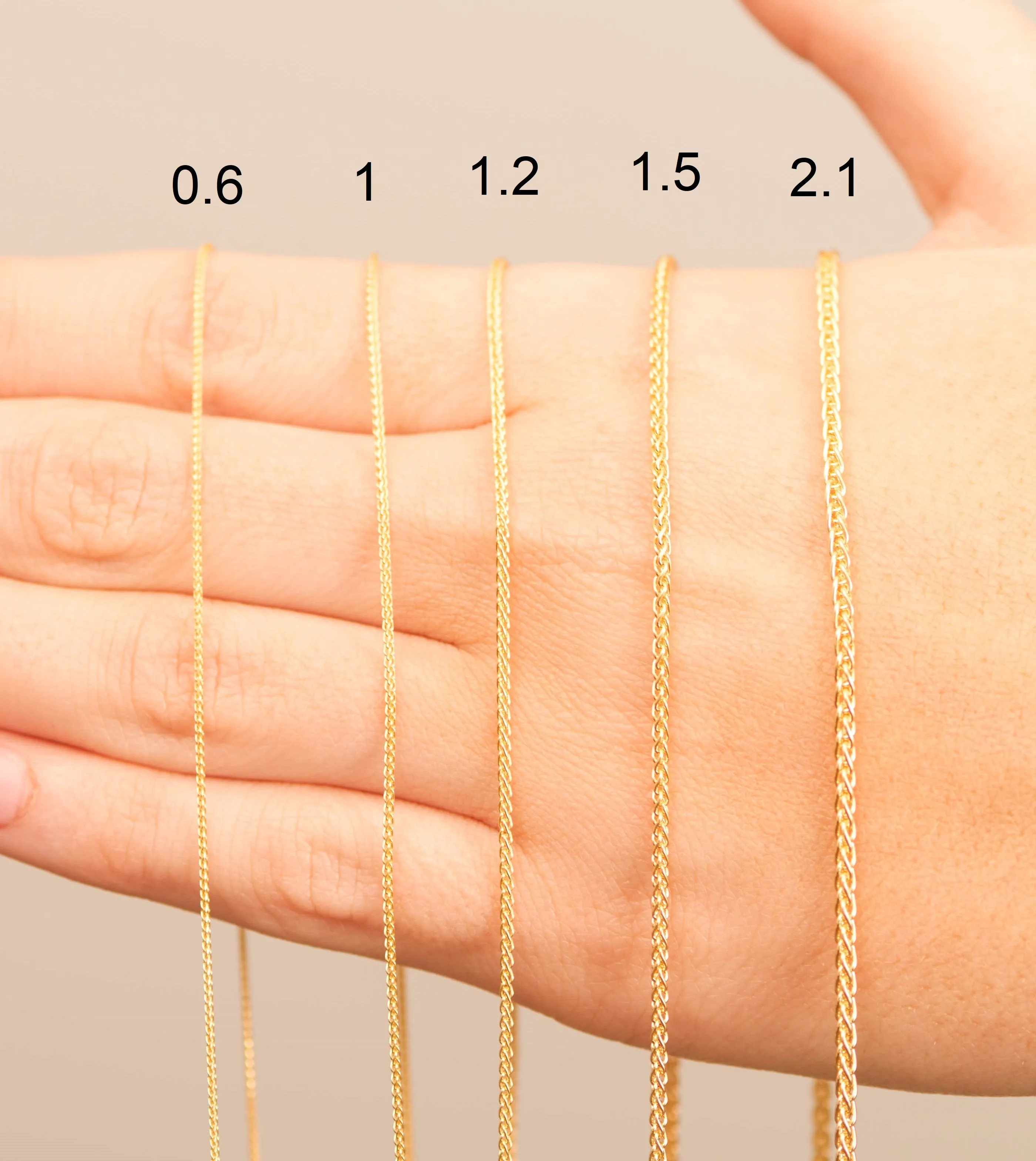 Solid 14k Gold Wheat Spiga Chain Necklace