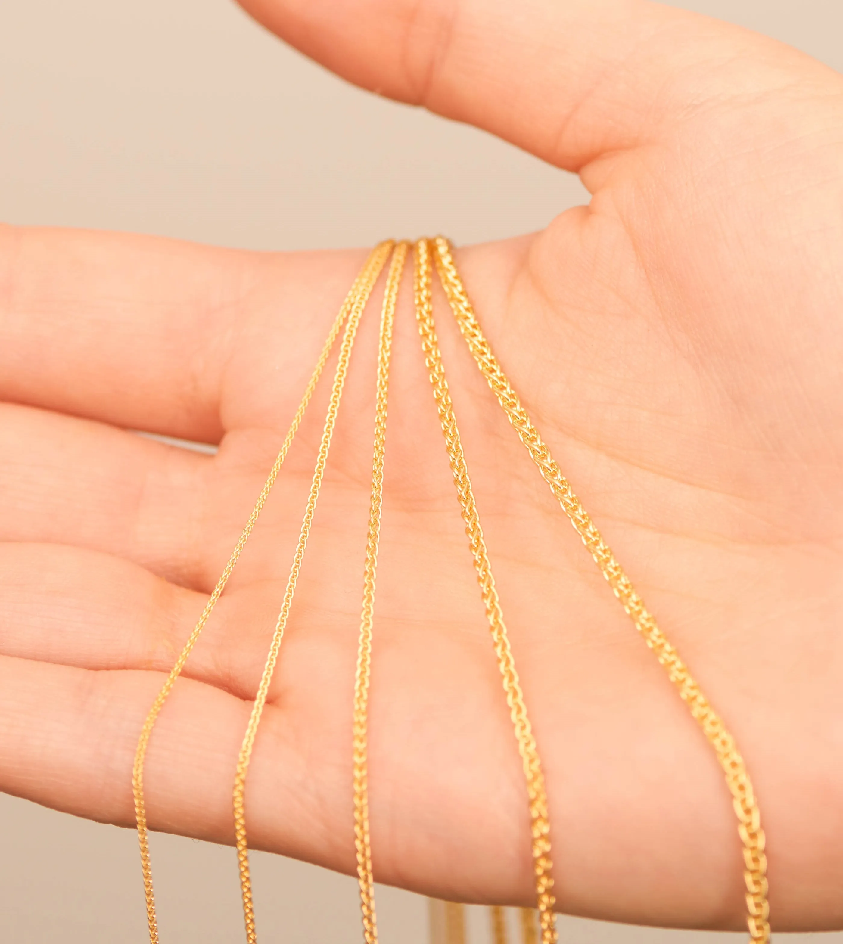 Solid 14k Gold Wheat Spiga Chain Necklace