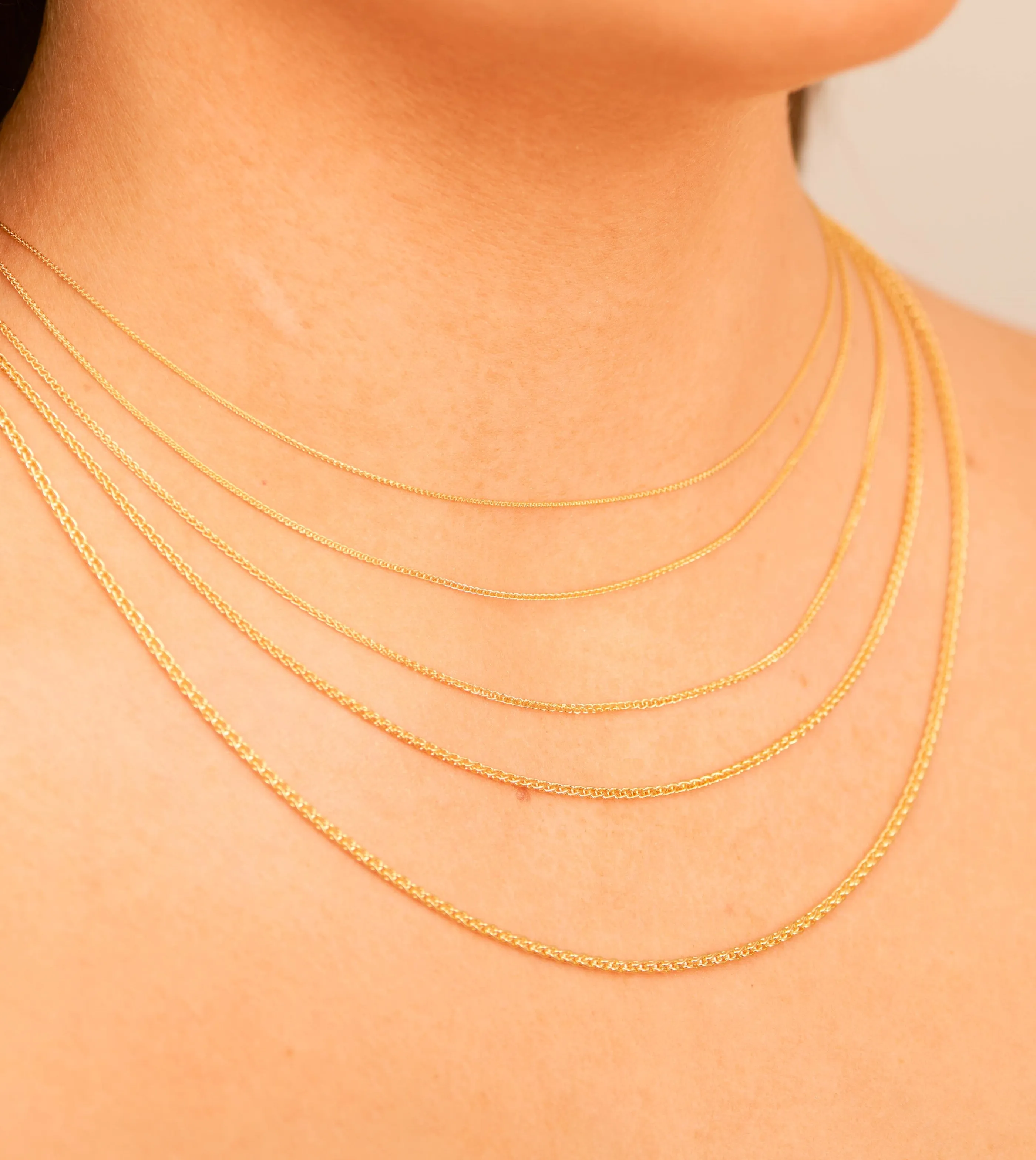 Solid 14k Gold Wheat Spiga Chain Necklace