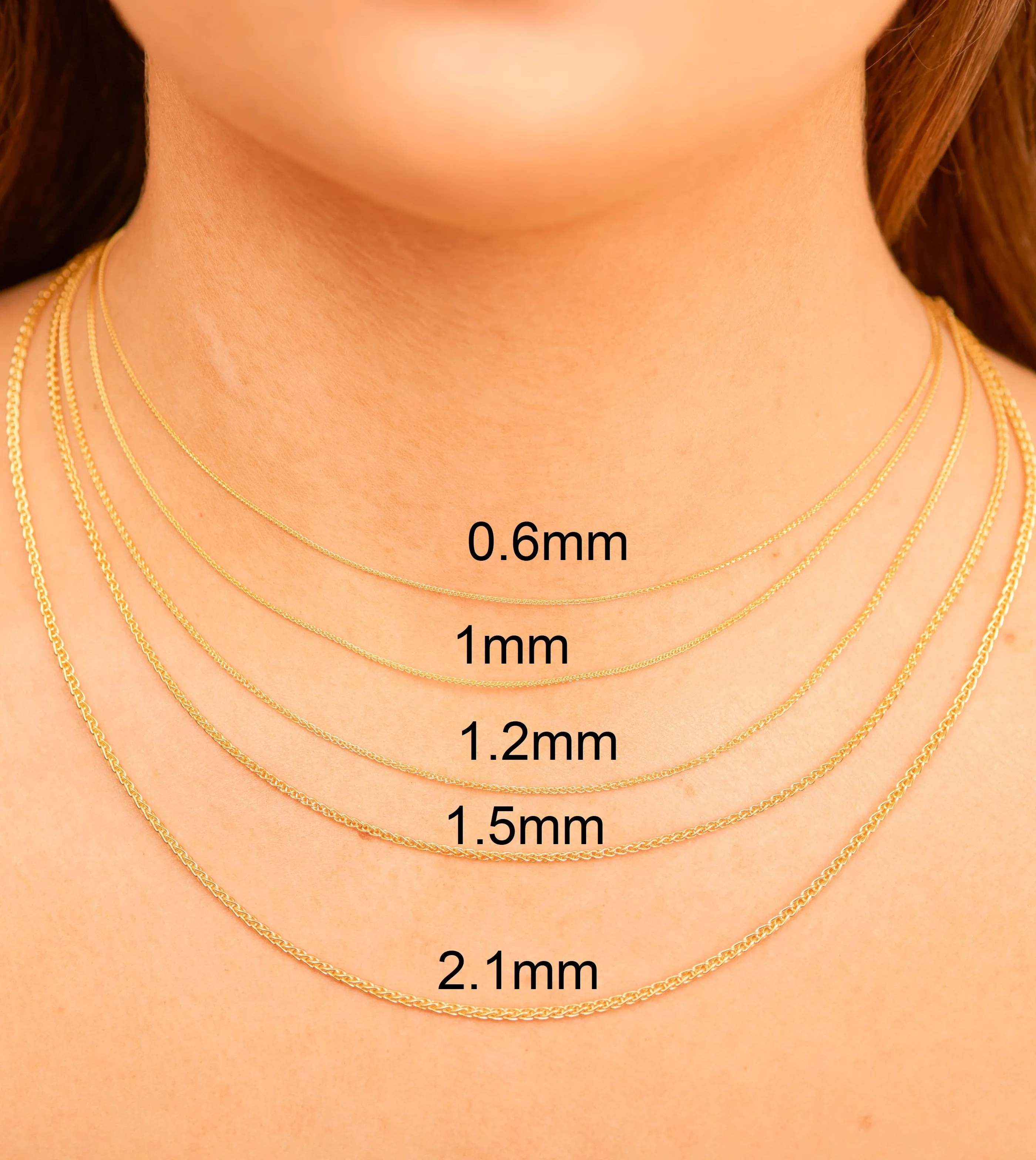 Solid 14k Gold Wheat Spiga Chain Necklace