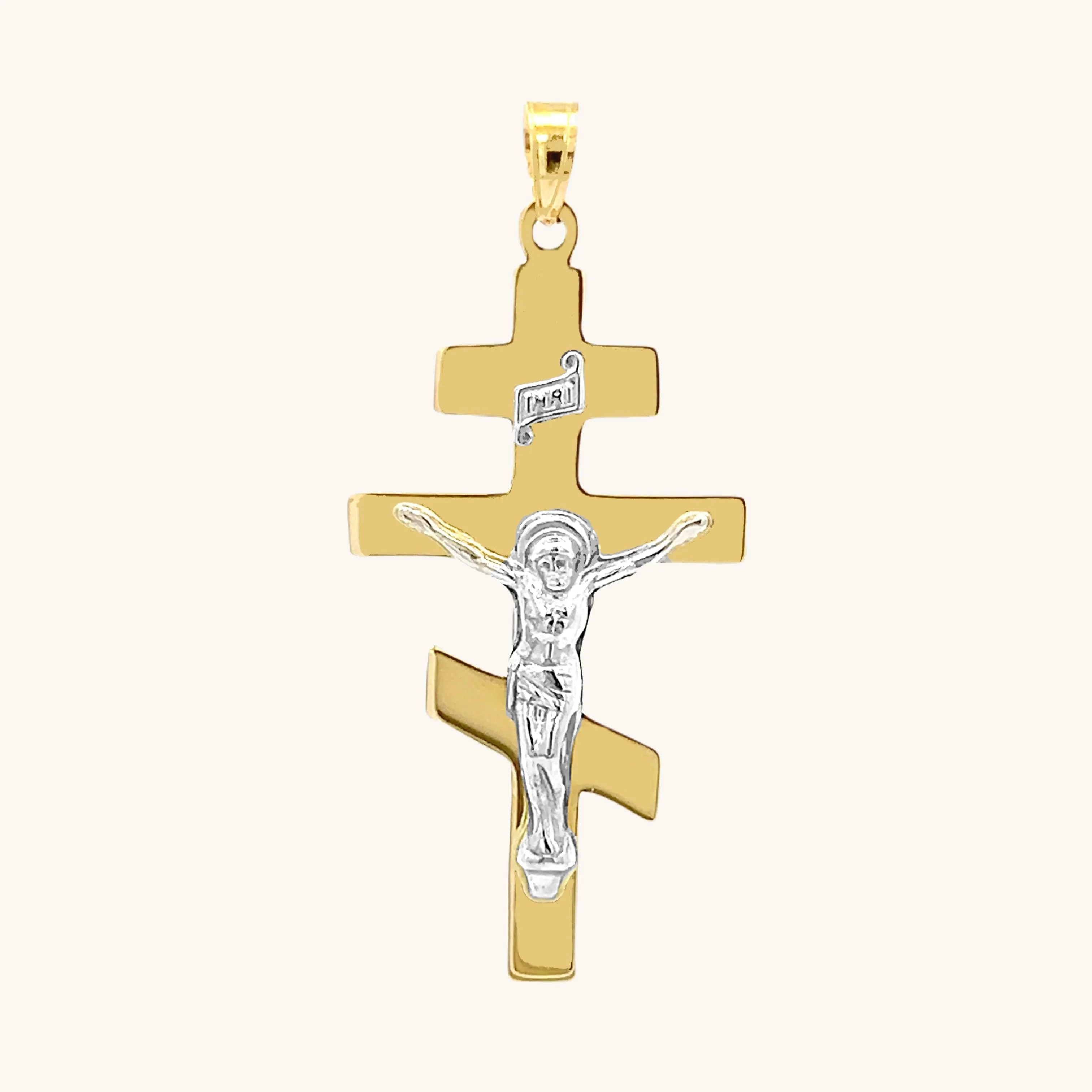SOLID 14K TWO-TONE GOLD ORTHODOX CRUCIFIX PENDANT