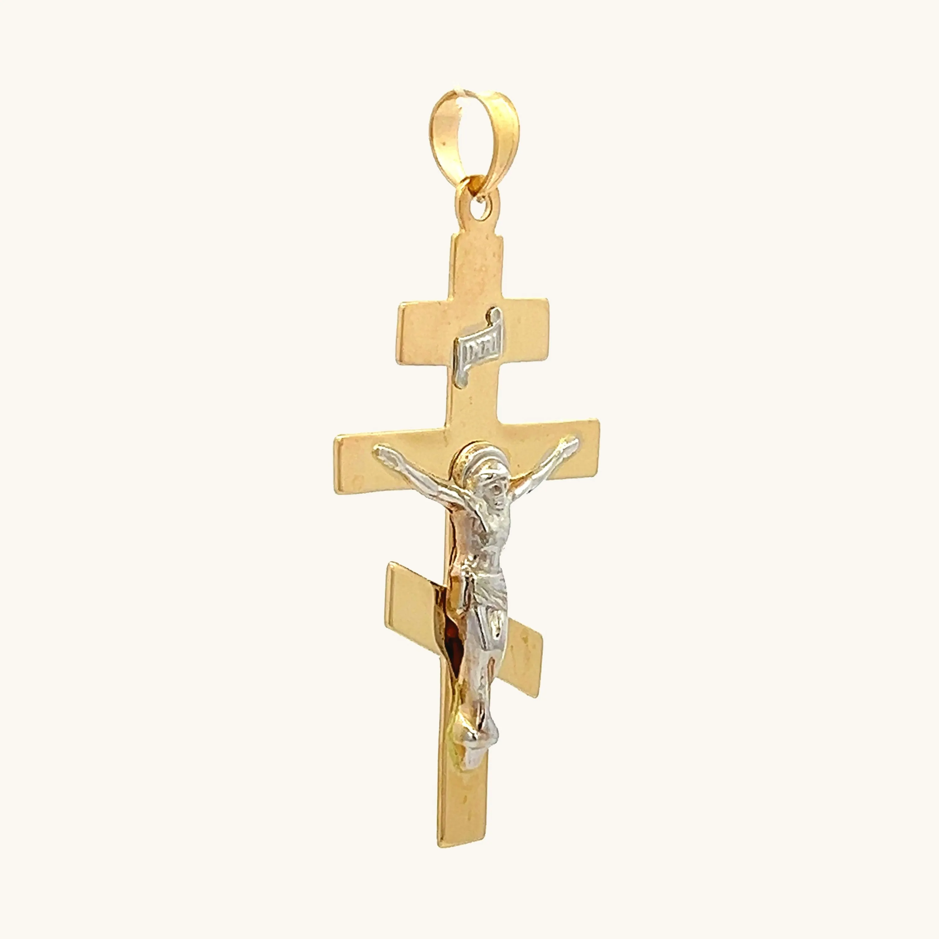 SOLID 14K TWO-TONE GOLD ORTHODOX CRUCIFIX PENDANT