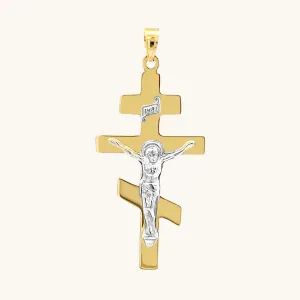 SOLID 14K TWO-TONE GOLD ORTHODOX CRUCIFIX PENDANT
