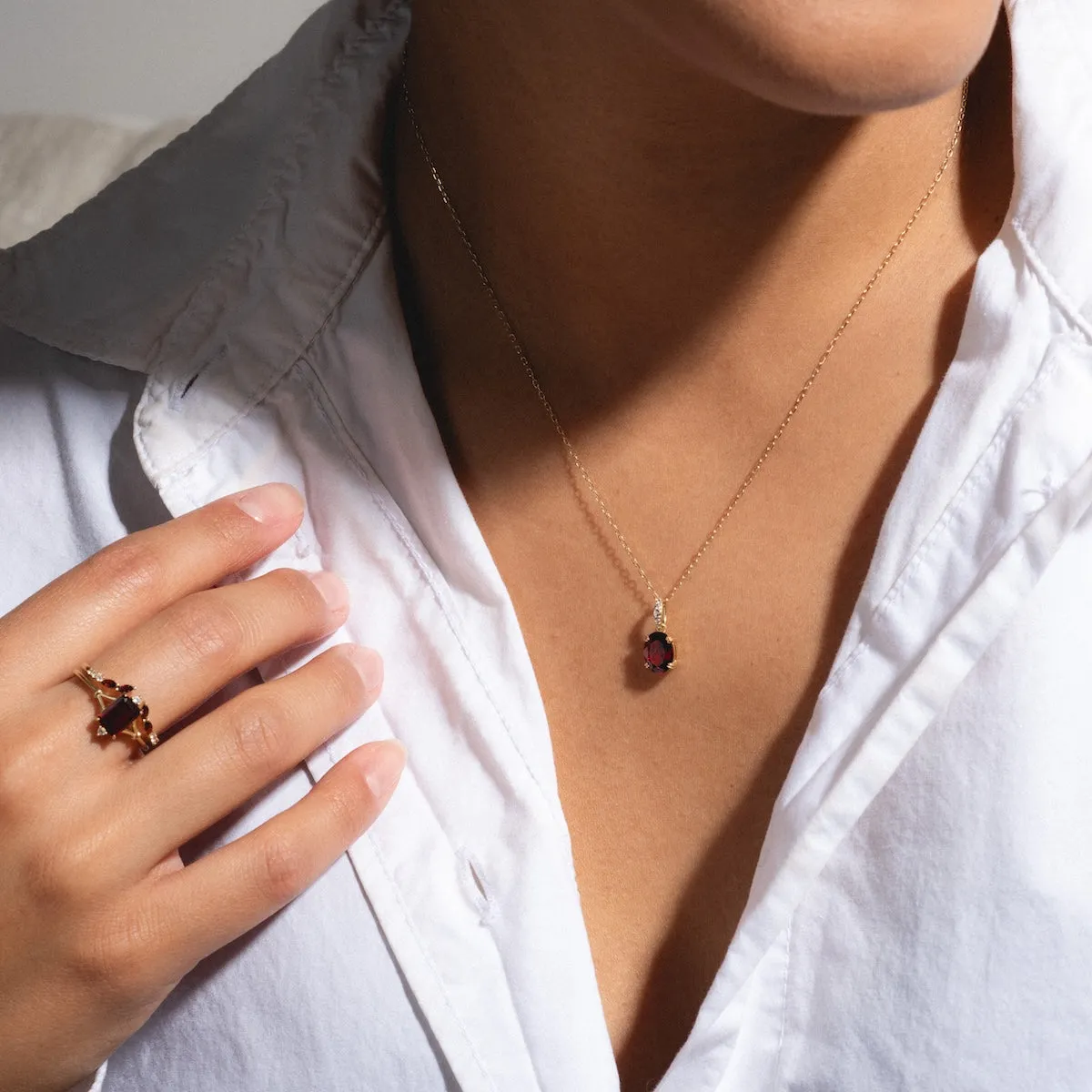 Solid Gold 2025 January Capsule Classic Garnet Pendant Necklace