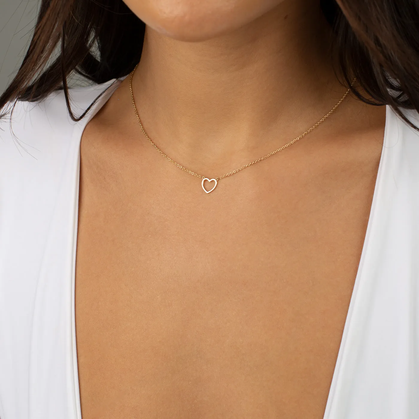 Solid Open Heart Necklace 14K