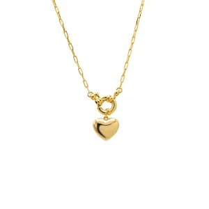 Solid Puffy Heart Paperclip Chain Necklace