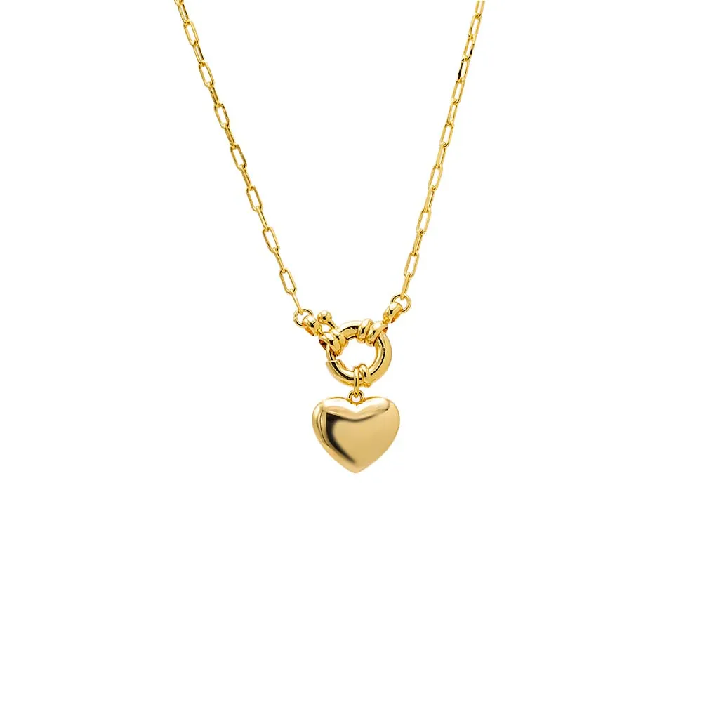 Solid Puffy Heart Paperclip Chain Necklace