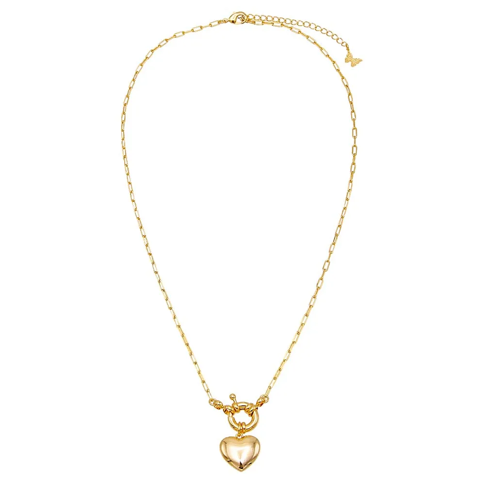 Solid Puffy Heart Paperclip Chain Necklace