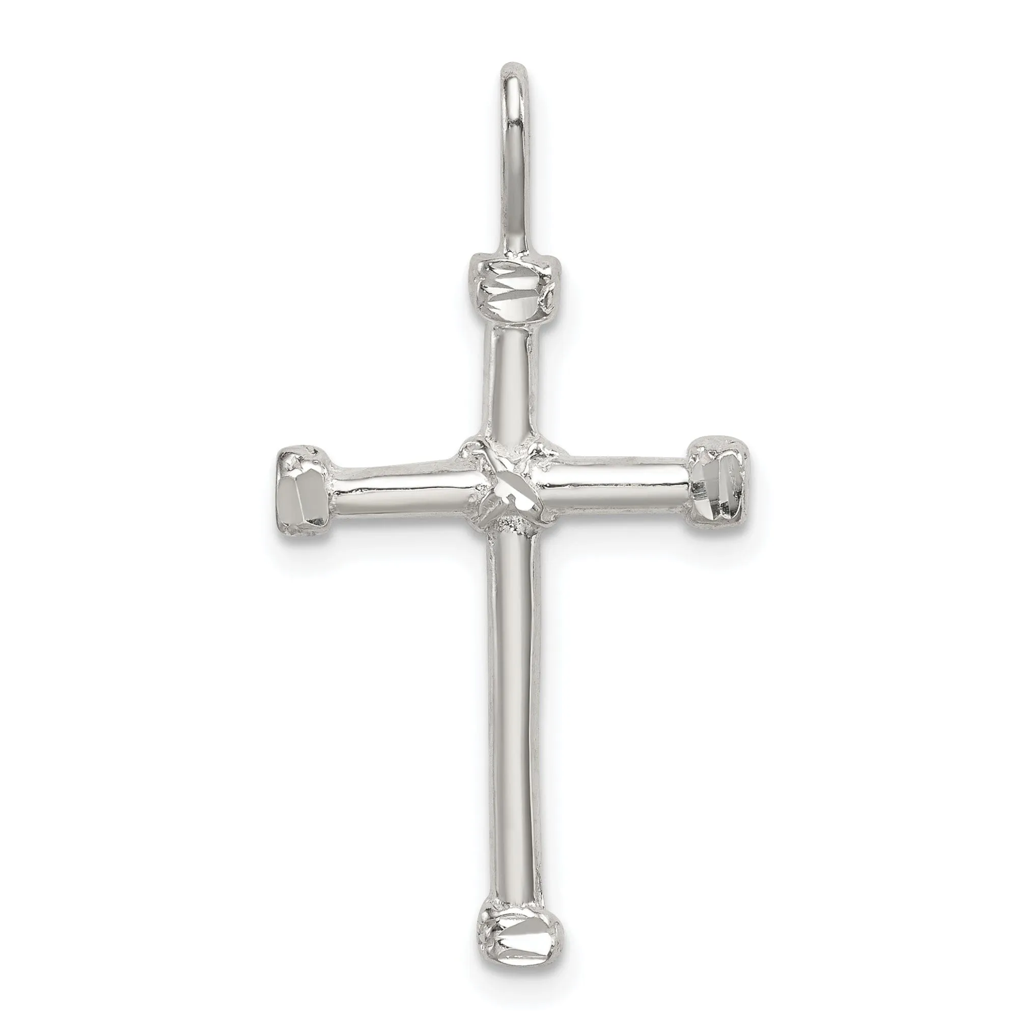 Solid Silver Diamond Cut Finish Cross Pendant
