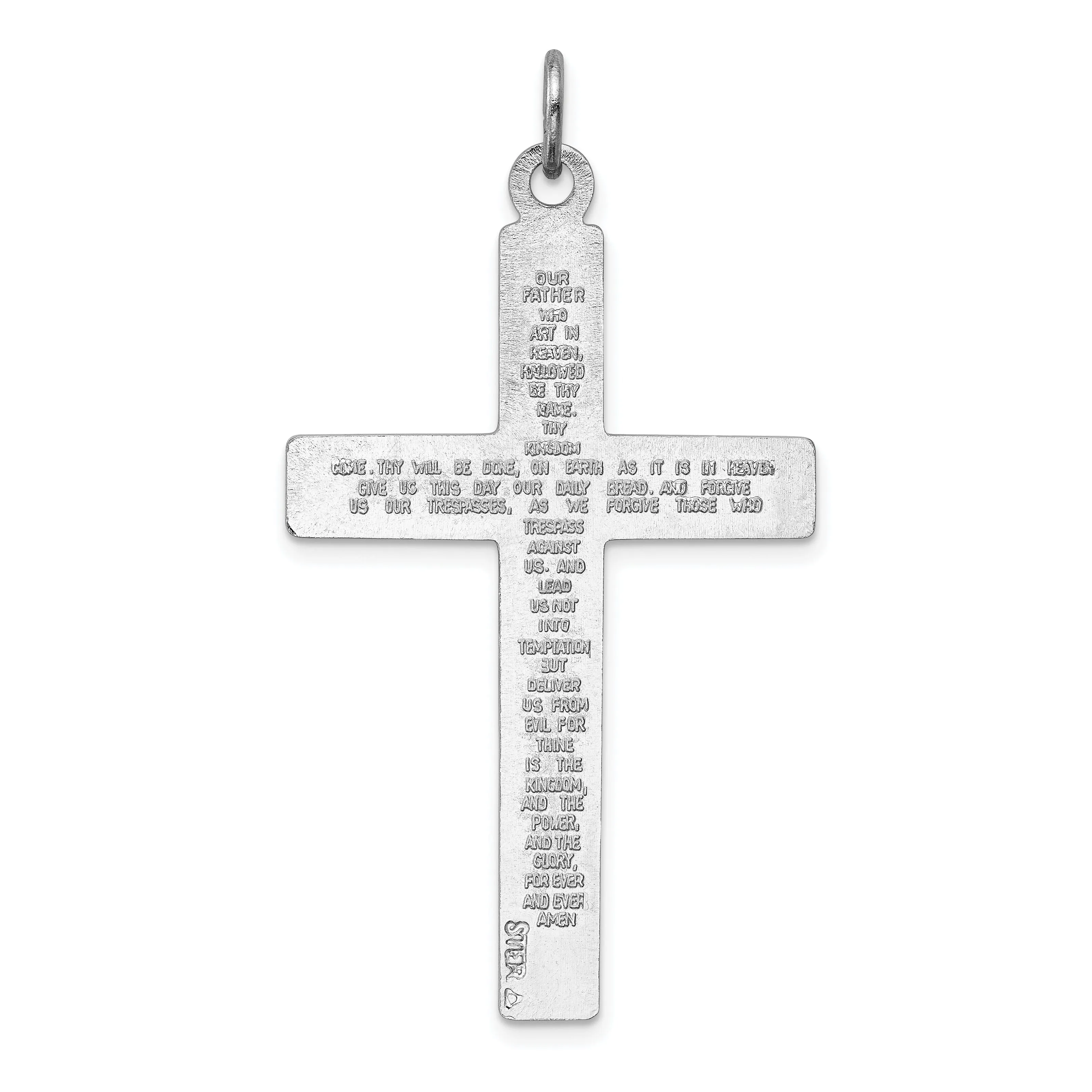 Solid Silver Latin Cross Lords Prayer Pendant