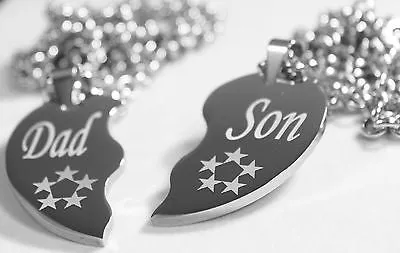 SOLID STAINLESS STEEL DAD  SON  SPLIT HEART NECKLACES LOVE FRIENDSHIP