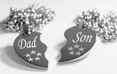 SOLID STAINLESS STEEL DAD  SON  SPLIT HEART NECKLACES LOVE FRIENDSHIP