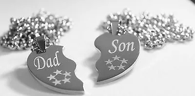 SOLID STAINLESS STEEL DAD  SON  SPLIT HEART NECKLACES LOVE FRIENDSHIP