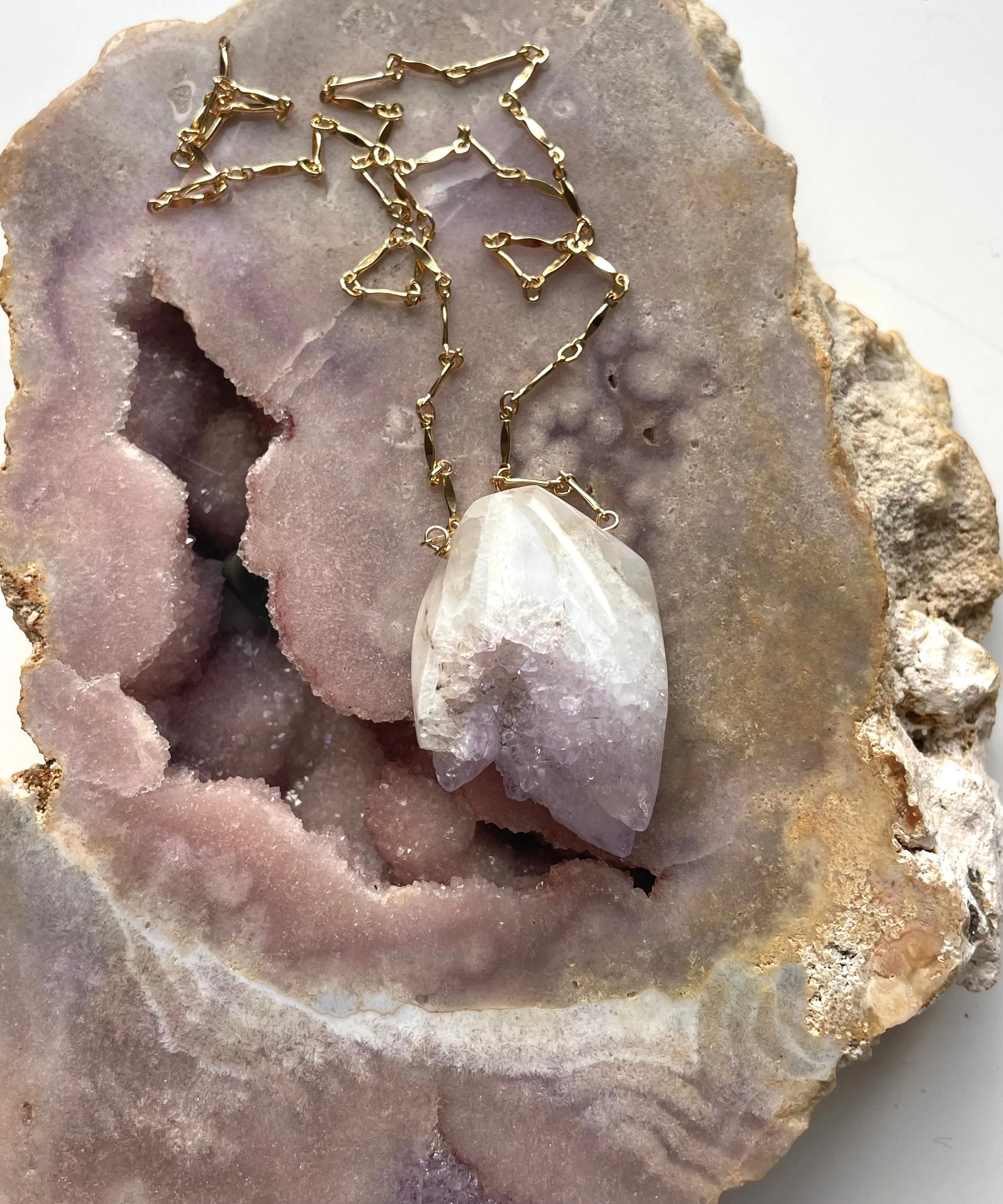 Spirit Quartz Amethyst Statement Necklace Gold Filled
