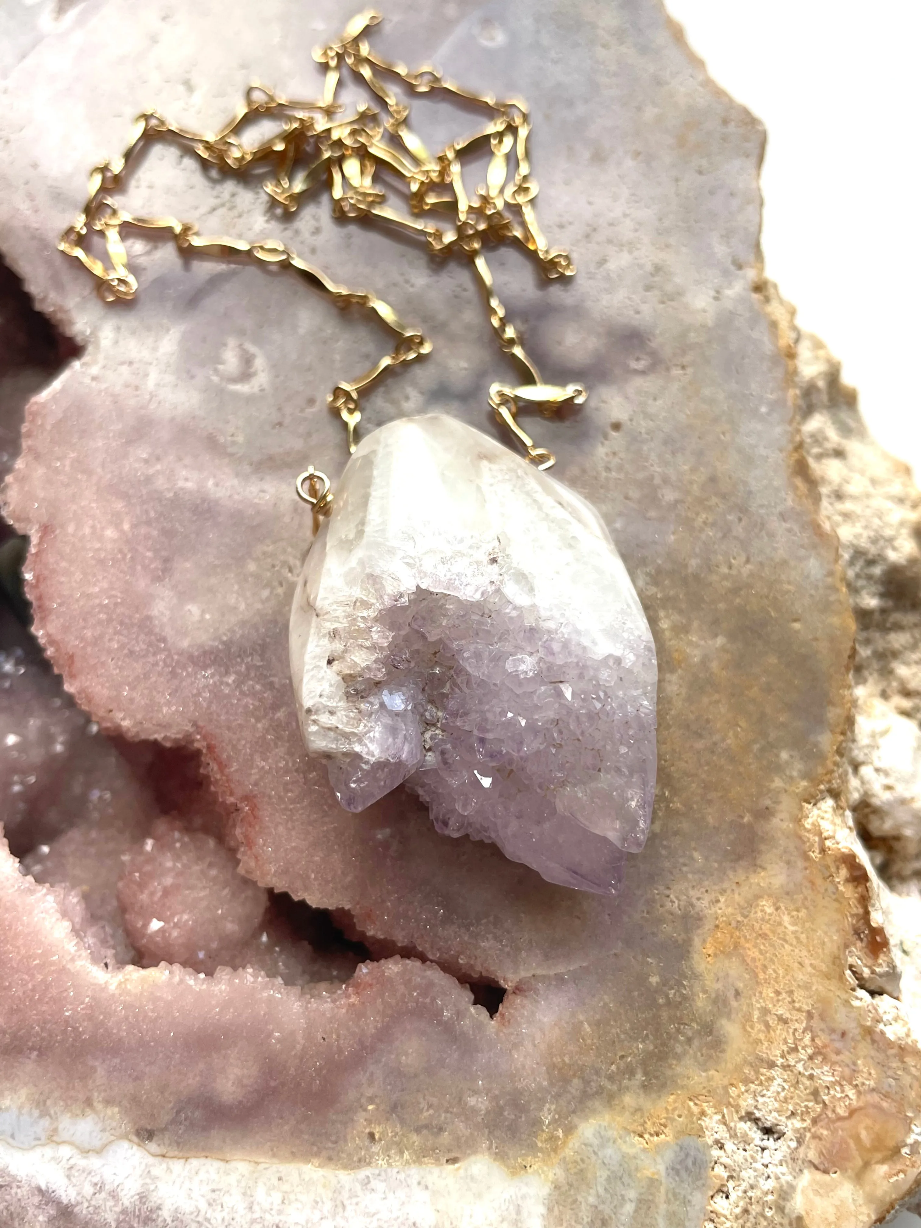 Spirit Quartz Amethyst Statement Necklace Gold Filled