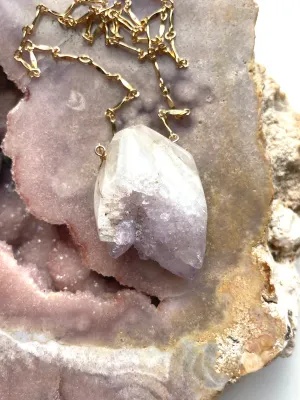 Spirit Quartz Amethyst Statement Necklace Gold Filled