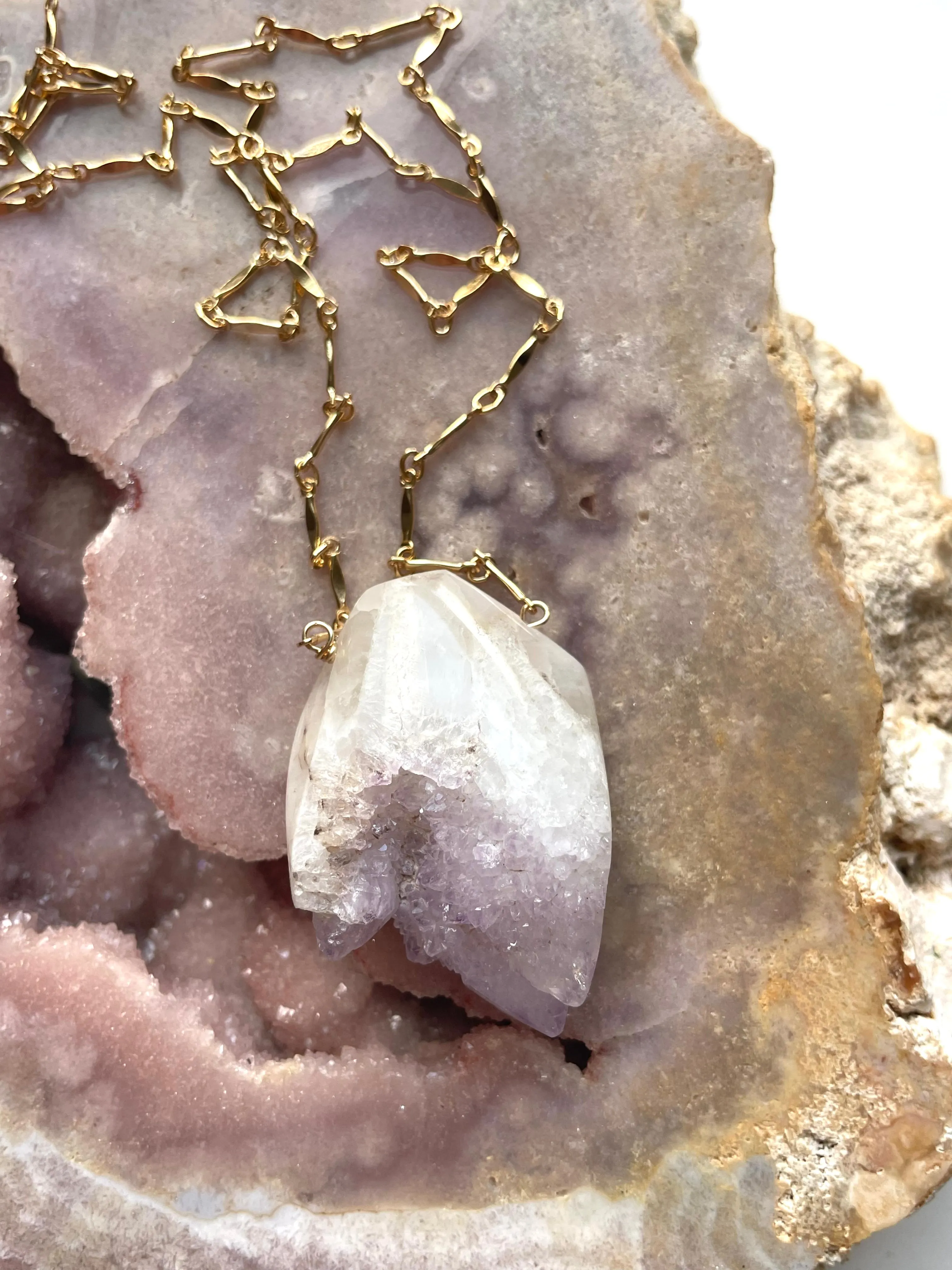 Spirit Quartz Amethyst Statement Necklace Gold Filled