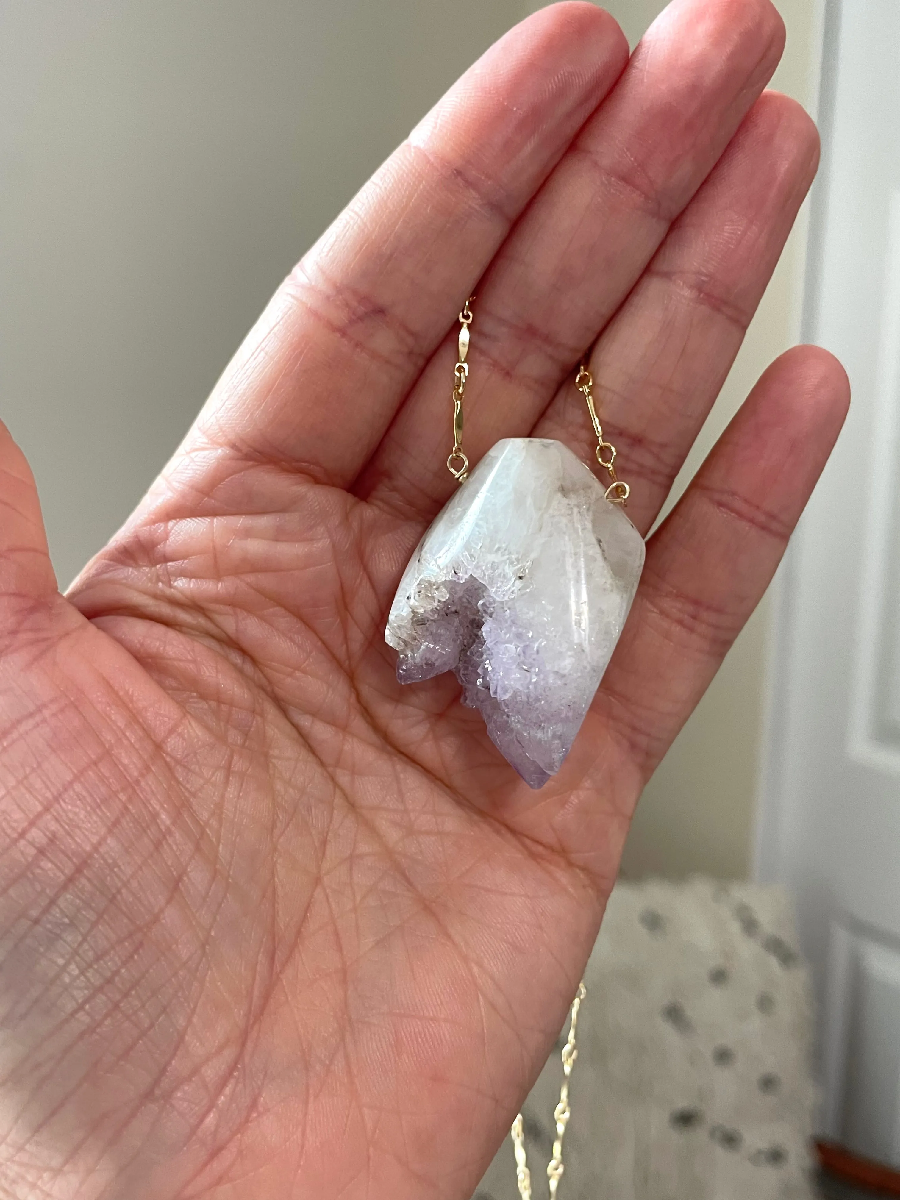 Spirit Quartz Amethyst Statement Necklace Gold Filled