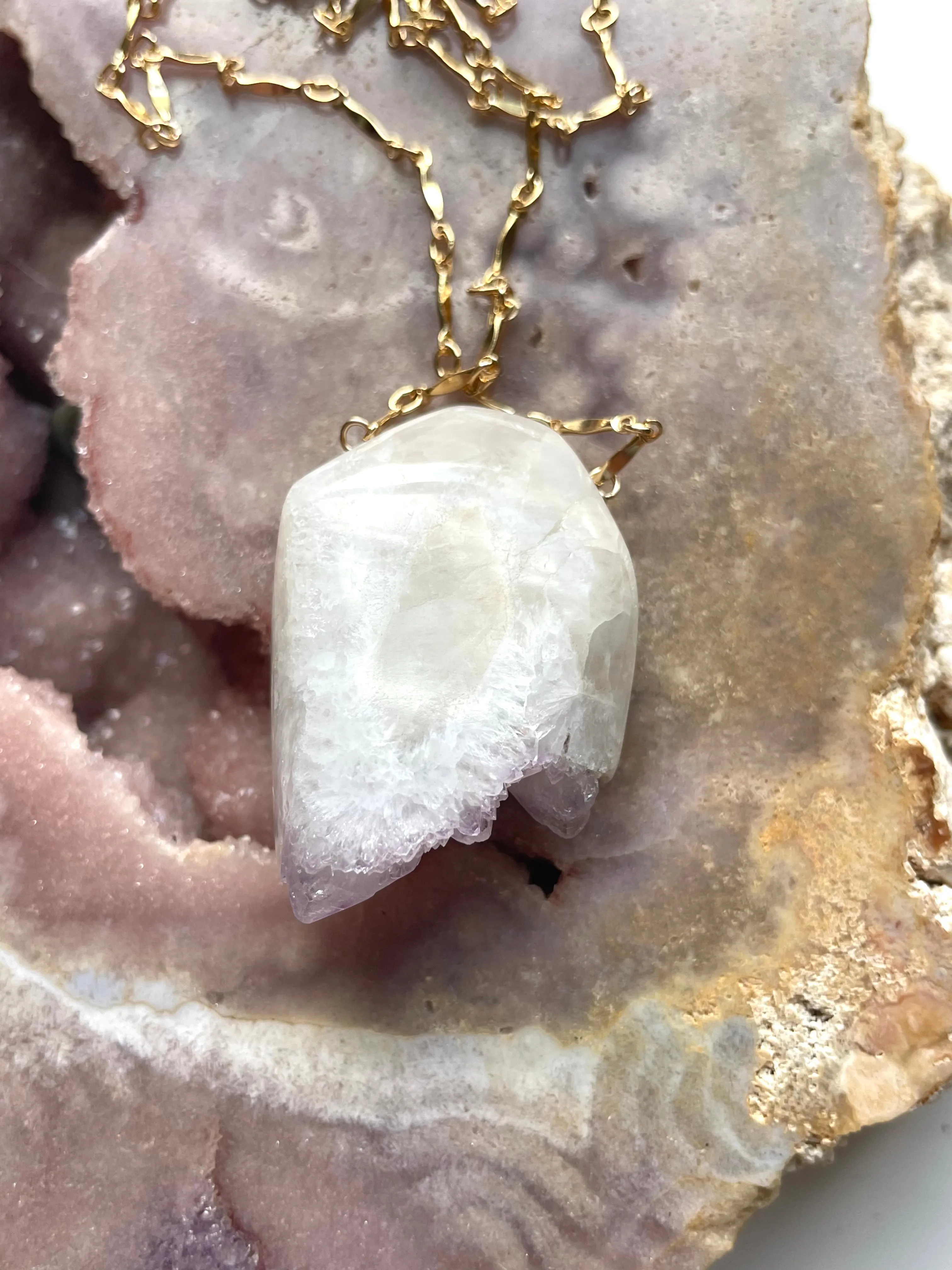 Spirit Quartz Amethyst Statement Necklace Gold Filled