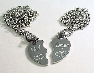 SPLIT HEART NECKLACES DAD DAUGHTER IMAGE SOLID STAINLESS STEEL Intertwined Hearts