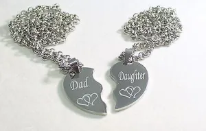 SPLIT HEART NECKLACES DAD DAUGHTER IMAGE SOLID STAINLESS STEEL Intertwined Hearts