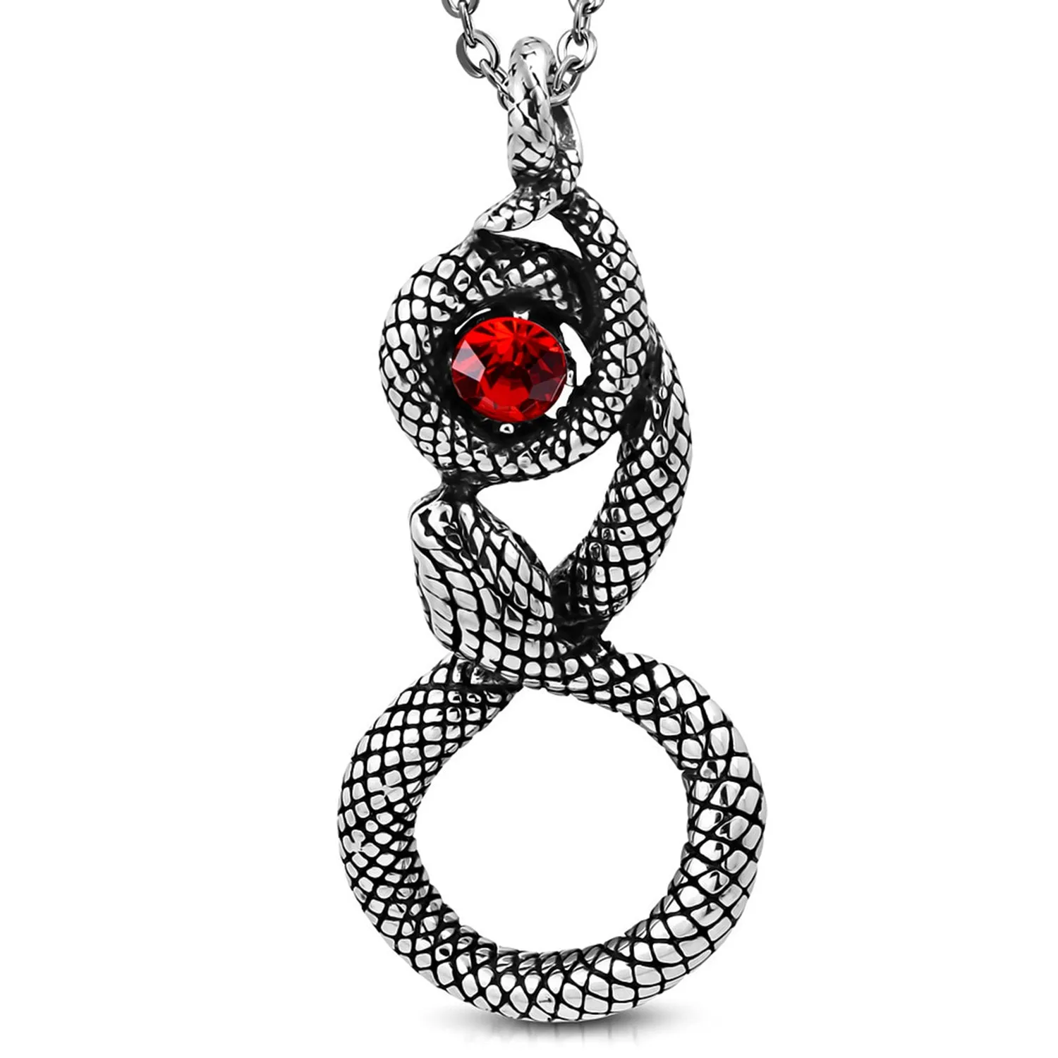Stainless Steel Antique Vintage Spiral Serpent Loki Snake CZ Biker Necklace Pendant