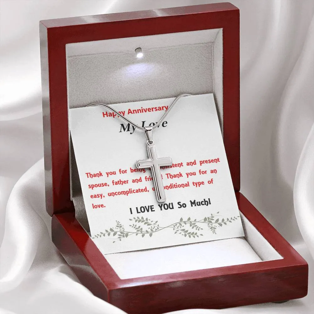Stainless Steel Cross Necklace, Birthday Gift, Custom Message Card, For Husband